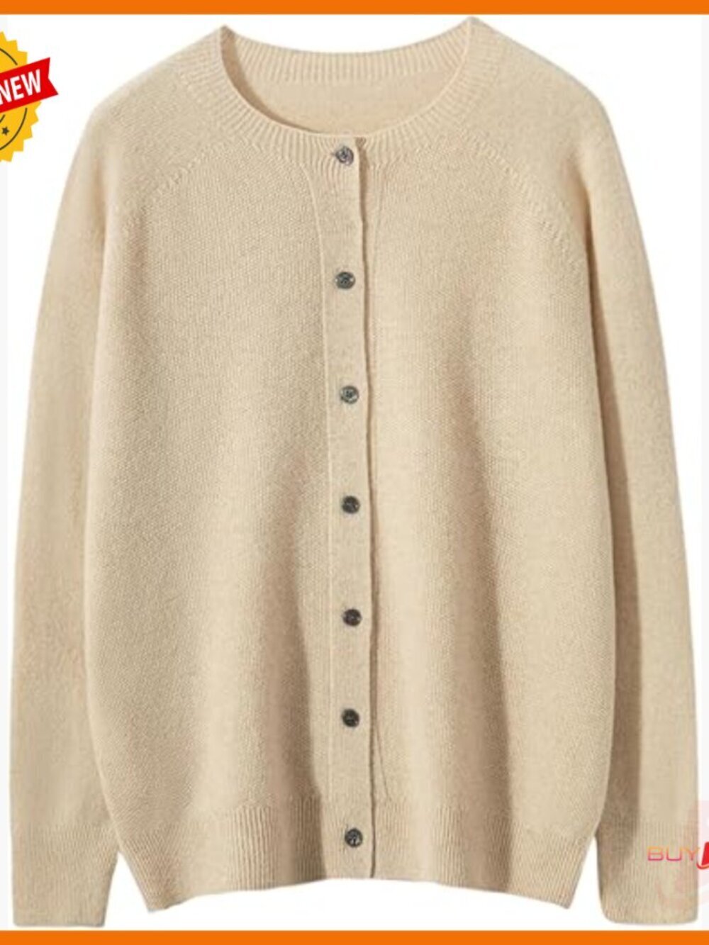 100% Merino Wool Cardigan Sweater Crew Neck Long Sleeve Button Down